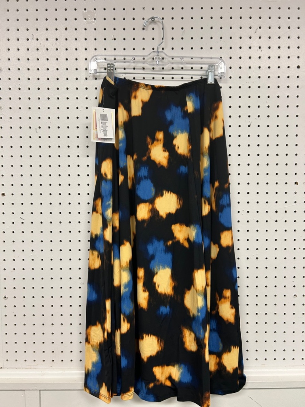 LuLaRoe Black Maxi Skirt with Yellow & Blue Abstract Spots